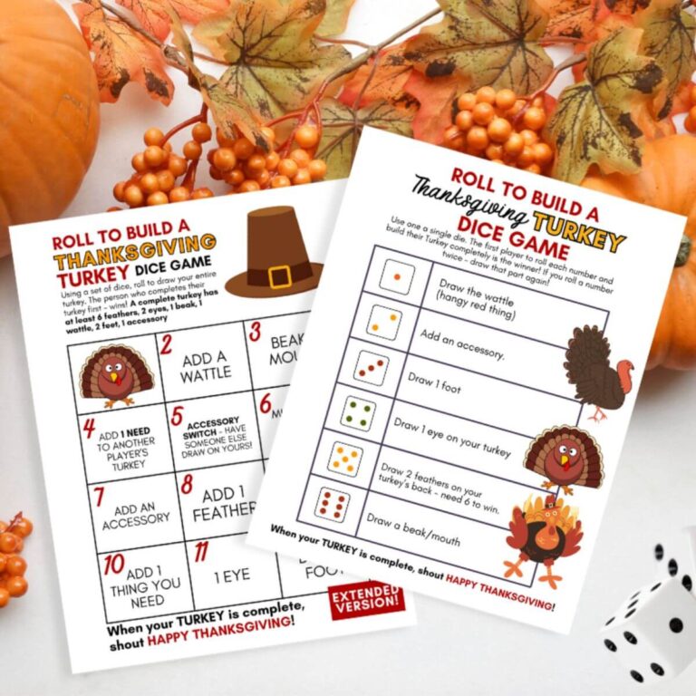 roll a turkey dice game printable