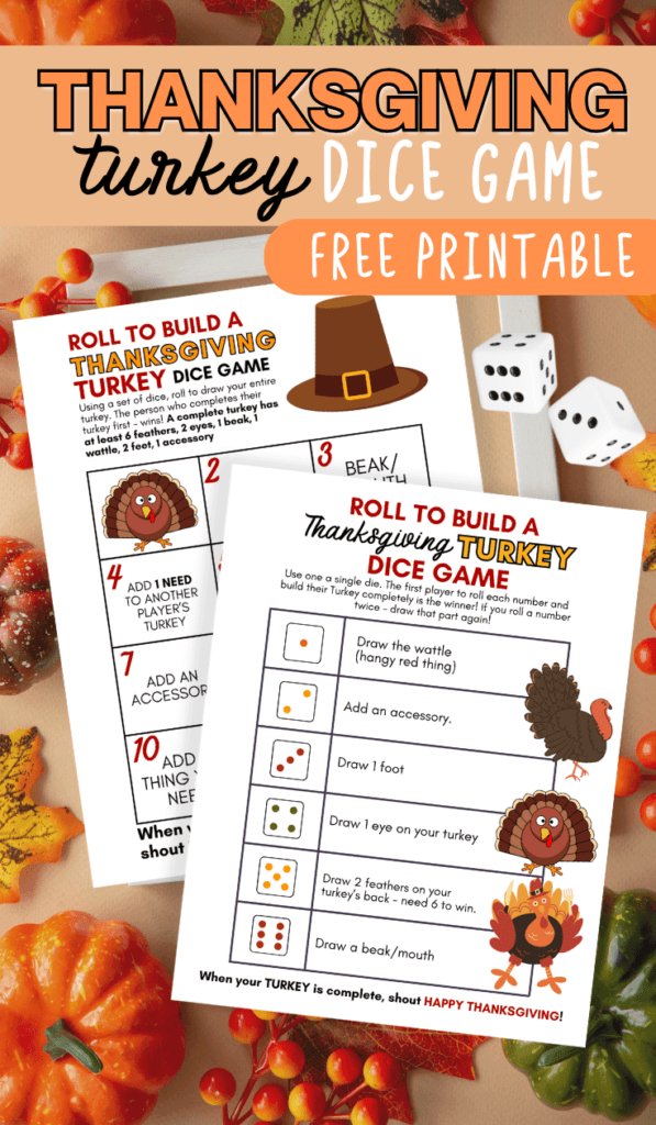 free printable Thanksgiving turkey dice game