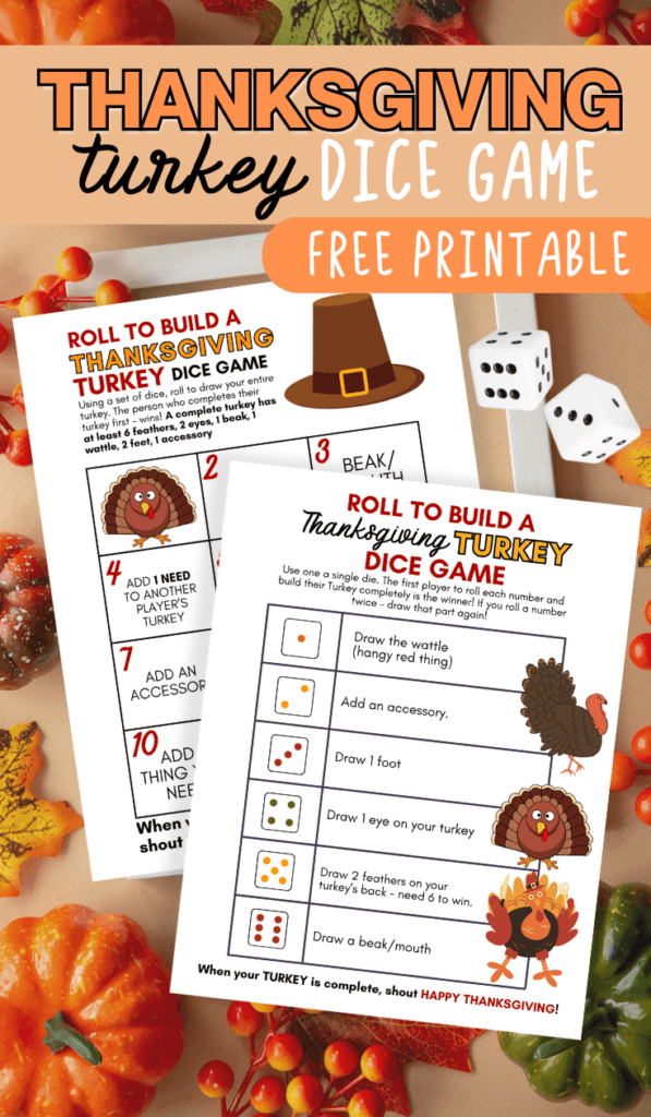 Roll a Turkey Dice Game - Free Printable Thanksgiving Game