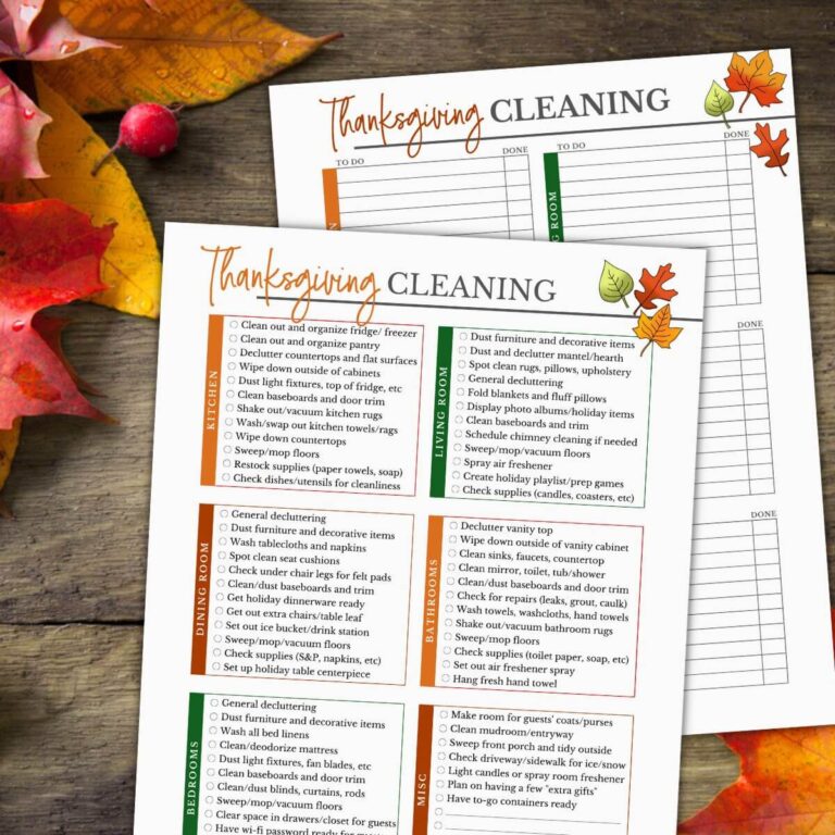 free printable Thanksgiving cleaning checklist templates