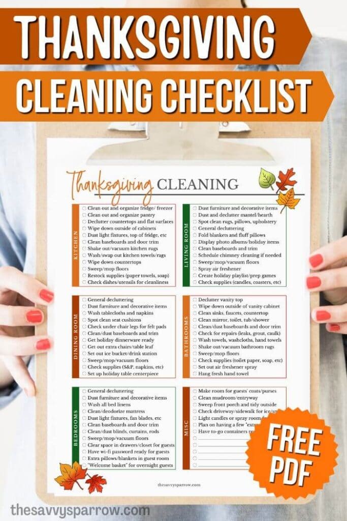 free printable Thanksgiving cleaning checklist