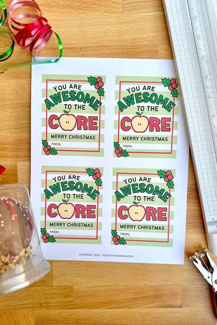 Christmas Caramel Apple Gift Tags - Cute Printable Tags