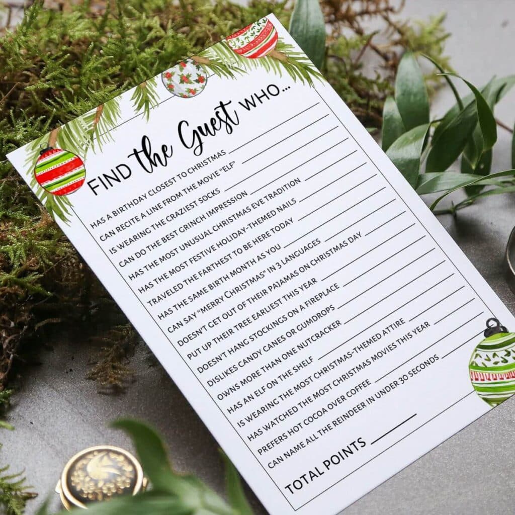 printable "find the guest" Christmas game