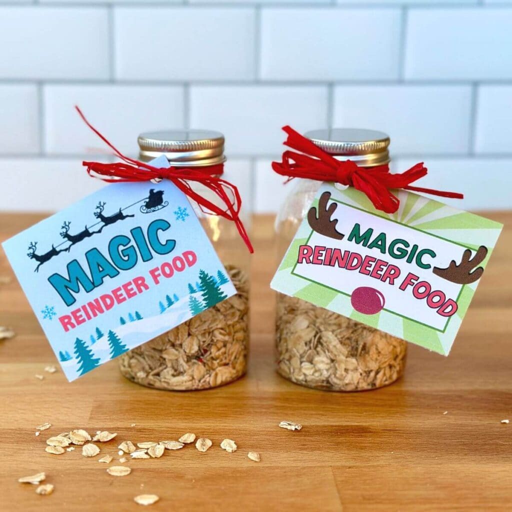 magic reindeer food in mini bottles with printable tags