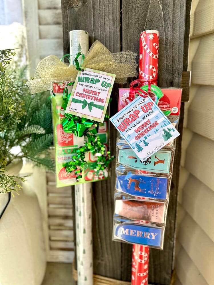 wrapping paper neighbor gifts with printable tags