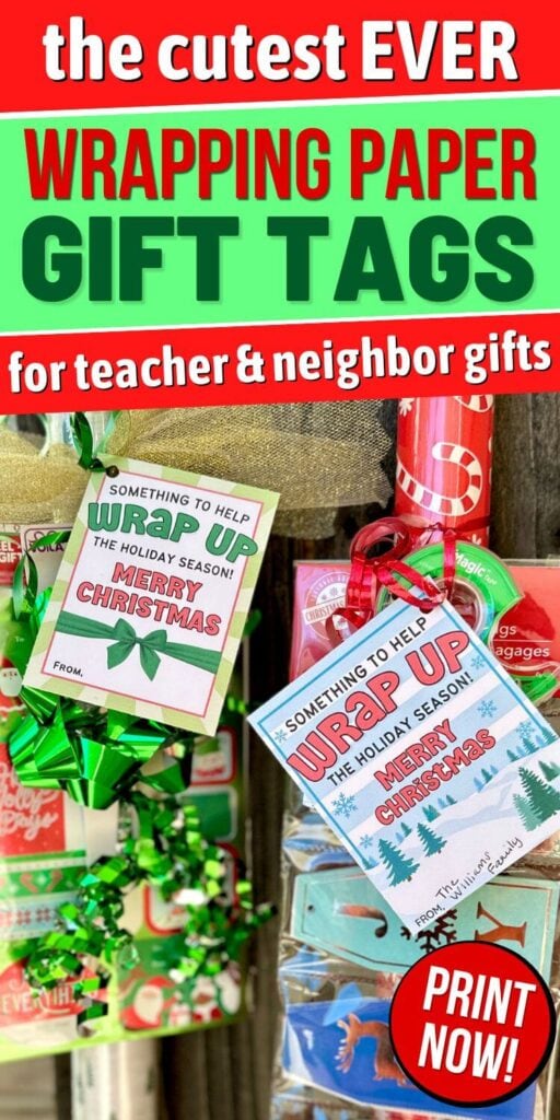 neighbor gifts with wrapping paper and printable gift tags