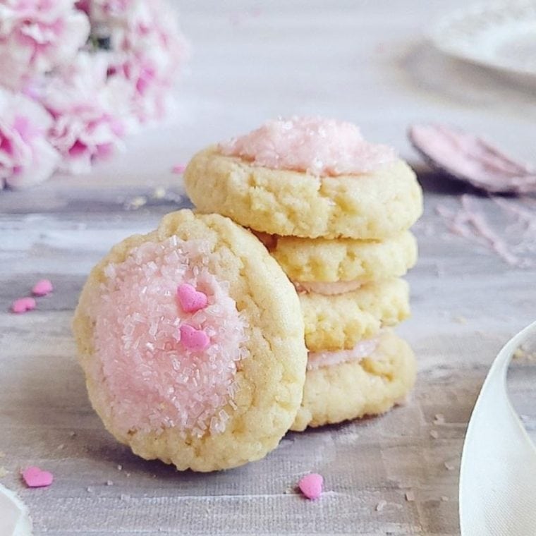 thumbprint cookies with pink icing