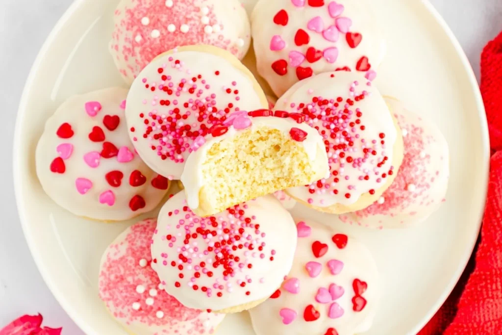 Italian ricotta cookies decorated for Valentine's Day