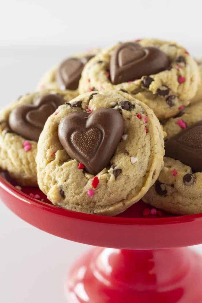 chocolate chip cookies with chocolate hearts