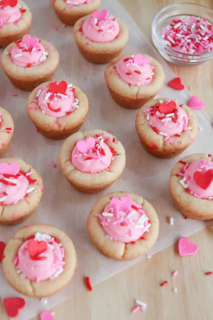 cookie cups with pink icing