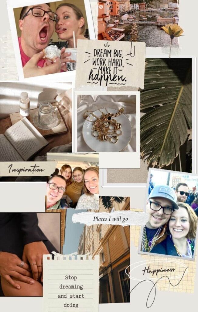 digital vision board with photos and motivational quotes