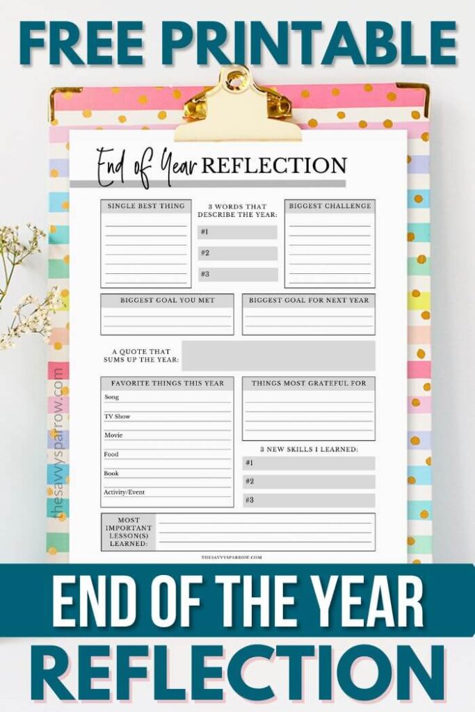 free printable end of year reflection worksheet