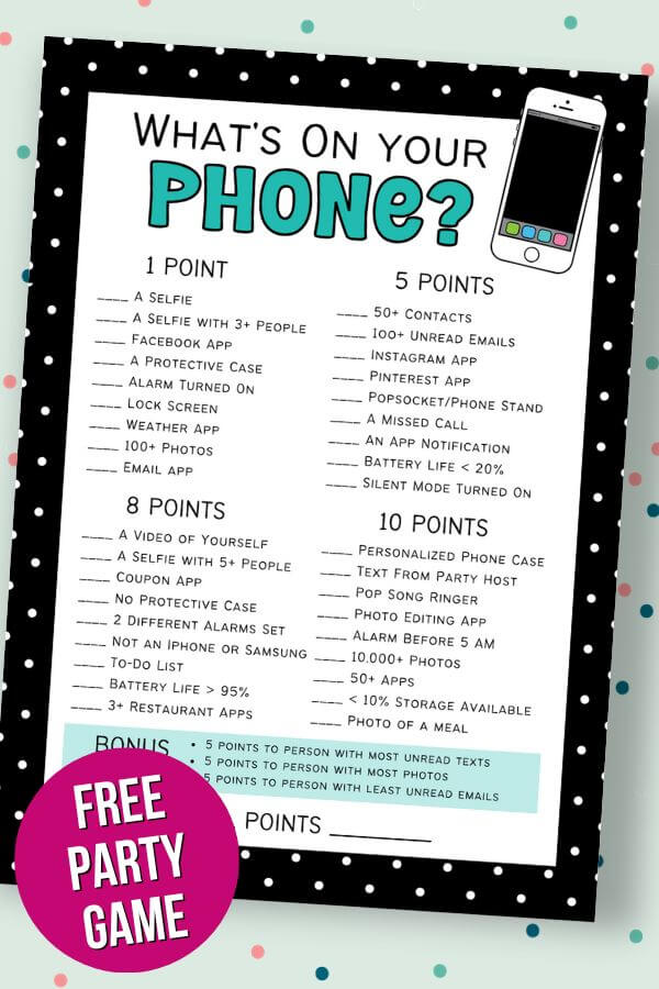 printable what's in your phone game