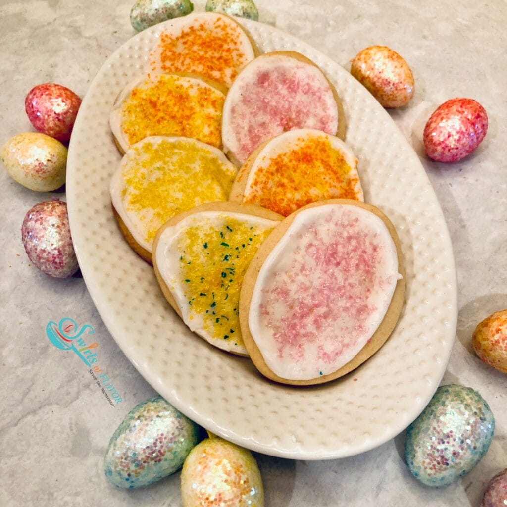 easter egg shaped cookies with frosting