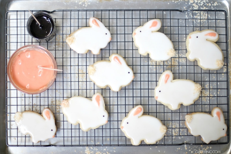 bunny shaped sugar cookies on baking tray