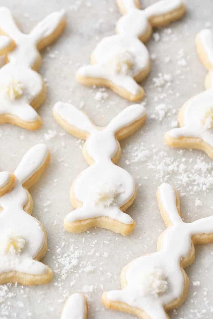 bunny shaped cookies with white icing