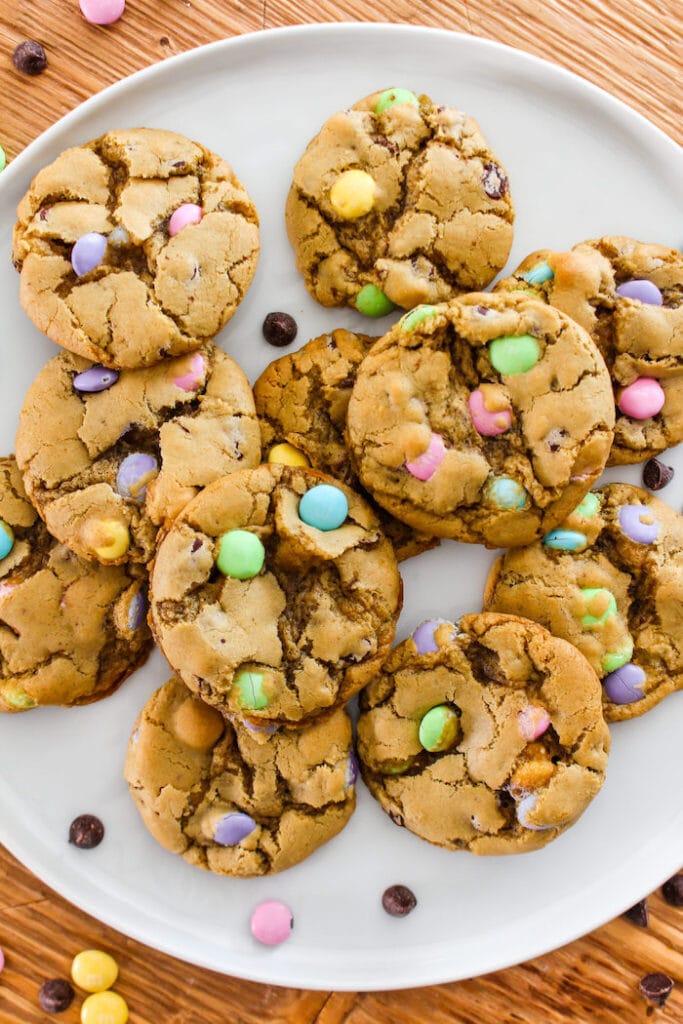 spring colored m&m cookies