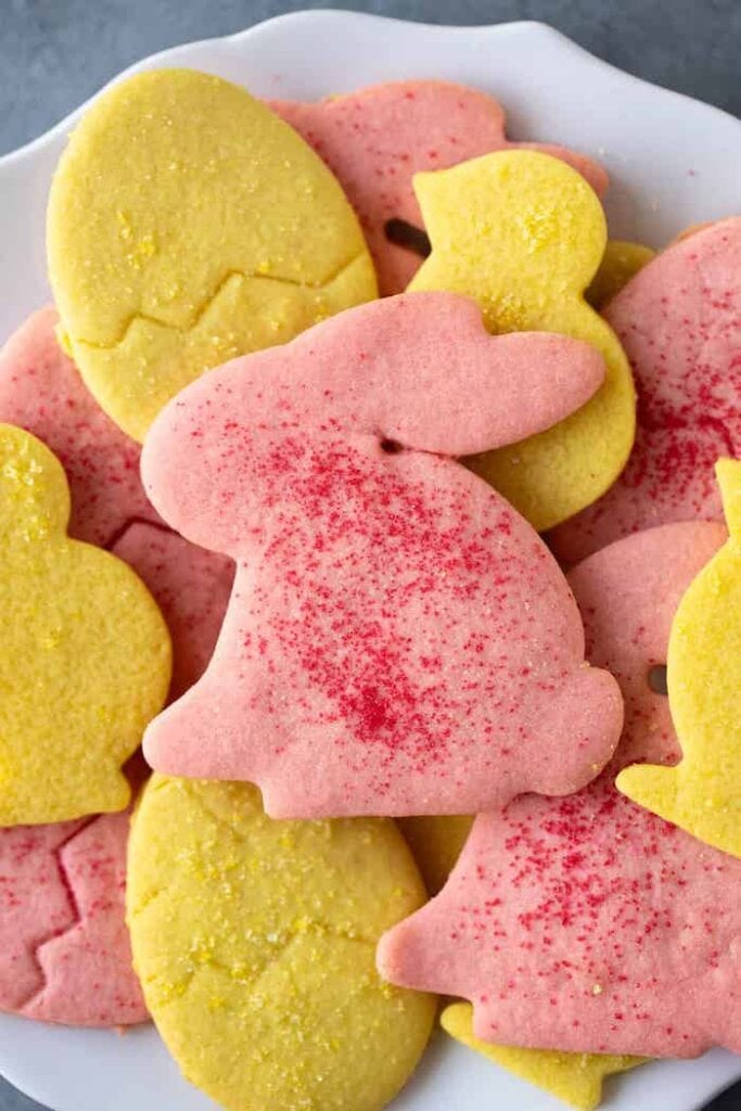yellow and pink Easter shaped cookies