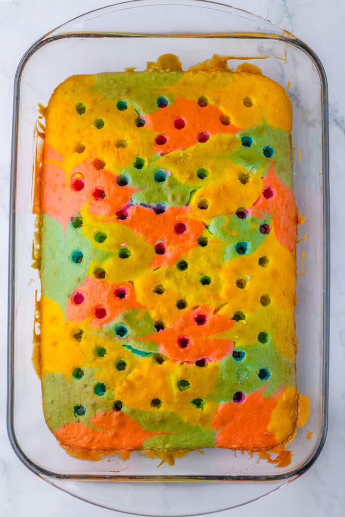 holes poked in a cake
