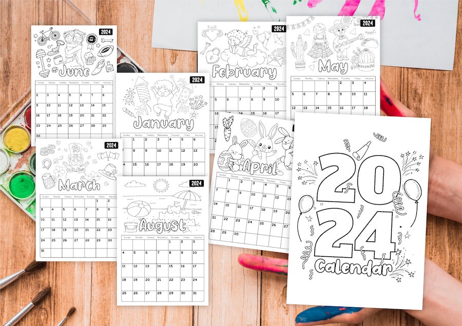 printable monthly calendars for 2024 to color