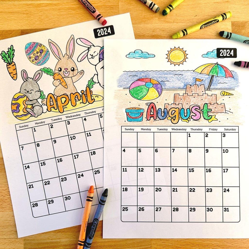 Free Printable Monthly Calendars for Kids to Color