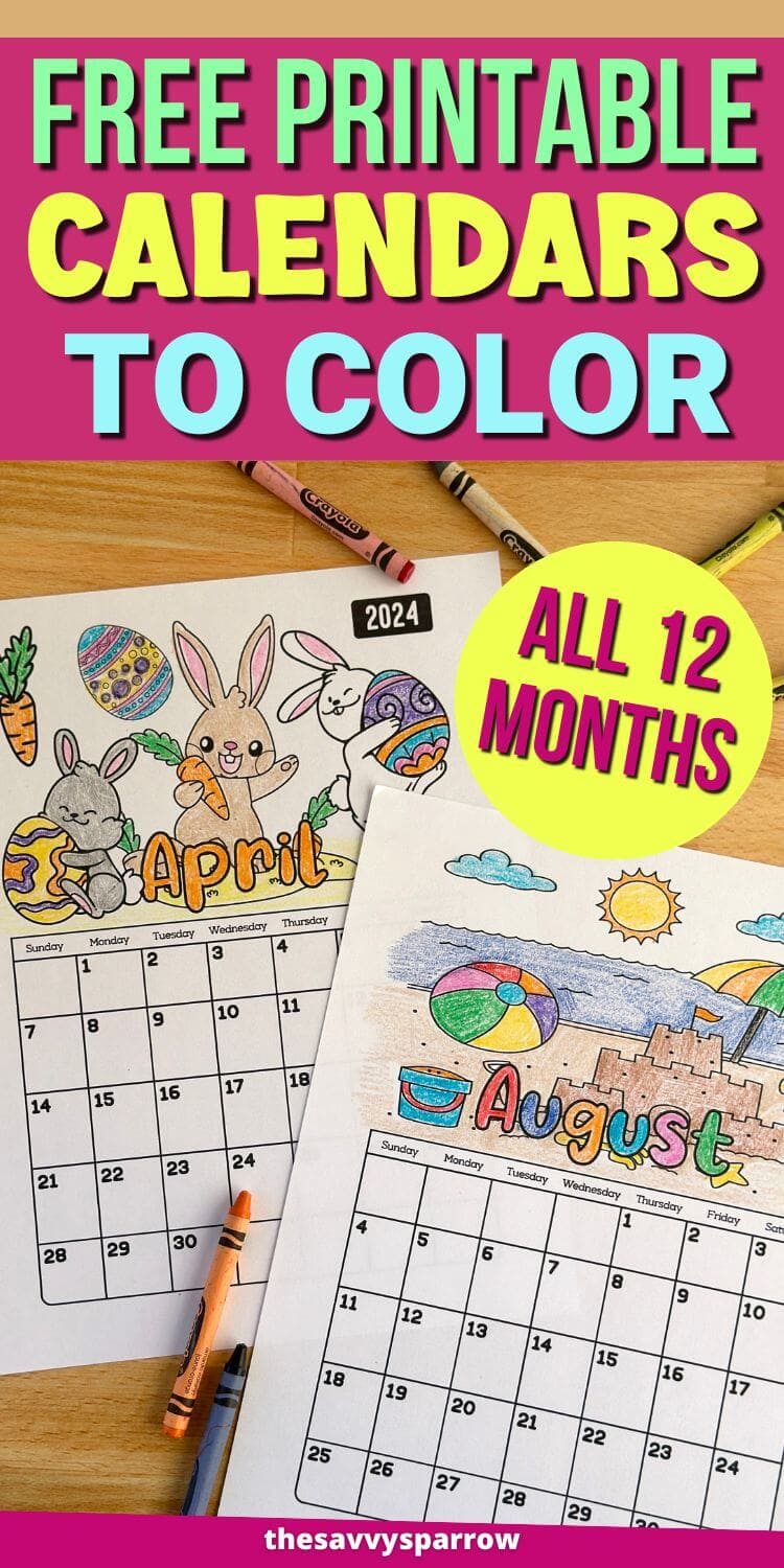 Free Printable Monthly Calendars for Kids to Color