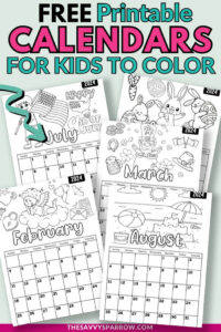 Free Printable Monthly Calendars for Kids to Color