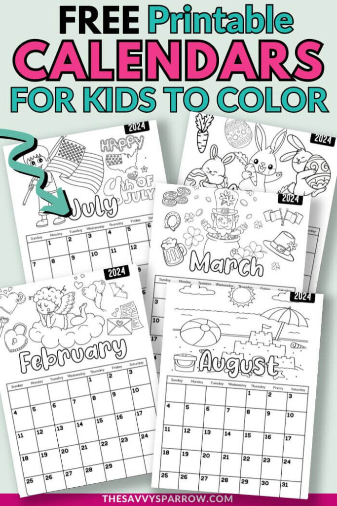 printable monthly calendars for kids to color