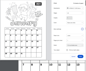 Free Printable Monthly Calendars for Kids to Color
