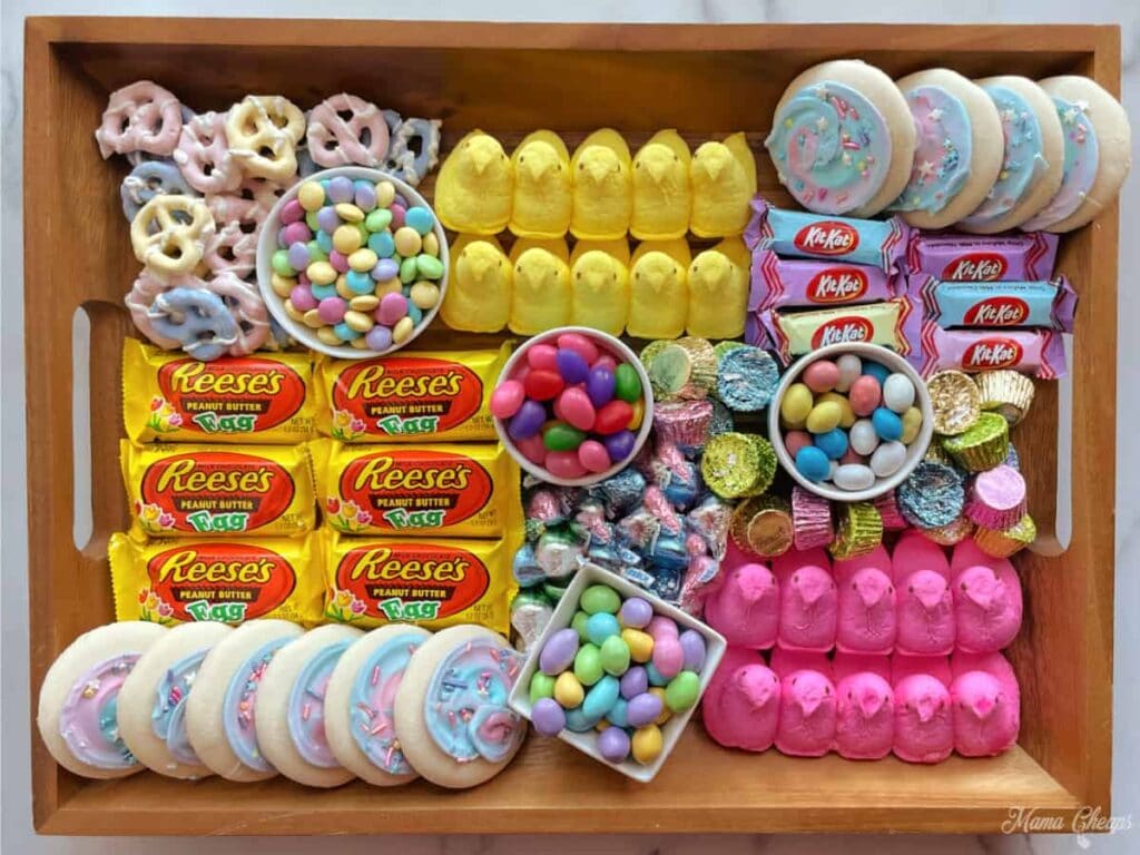 Easter candy arranged on a tray