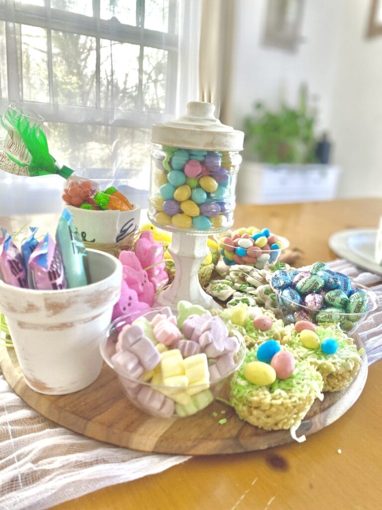 Easter candy and sweets arranged on a tray