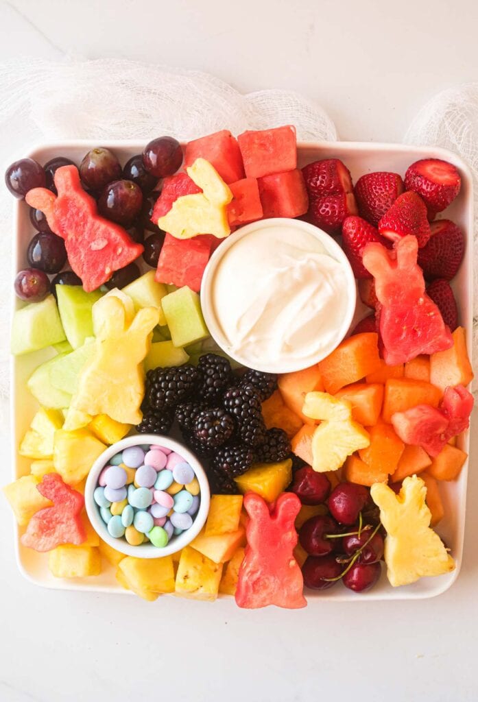 fruit tray with bunny shapes