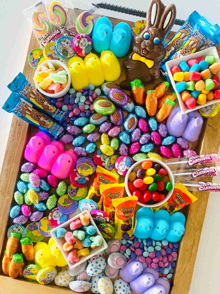 Easter candy board on a tray