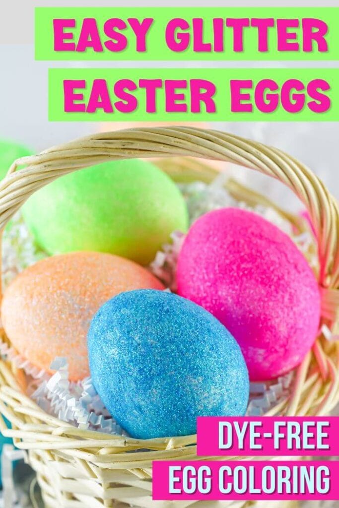 DIY glitter easter eggs in a basket