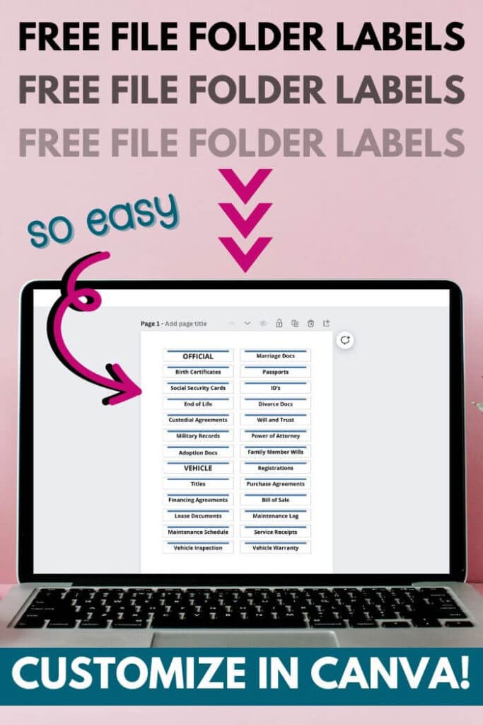 computer screen mock up showing folder labels template to customize