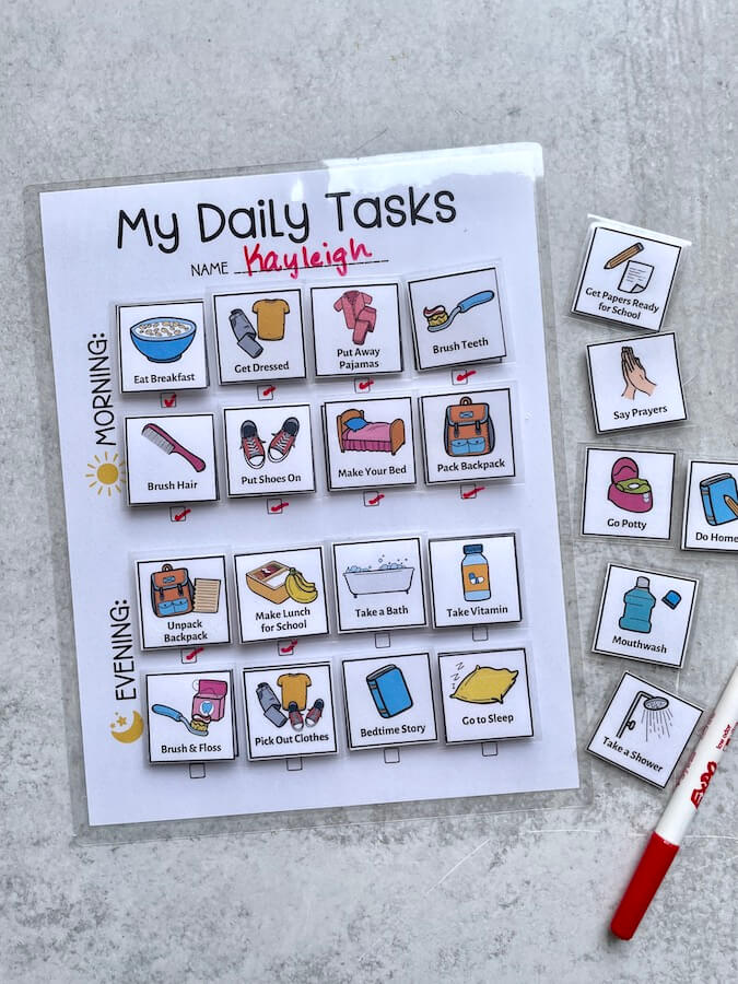 kids daily routine template with visual picture cards