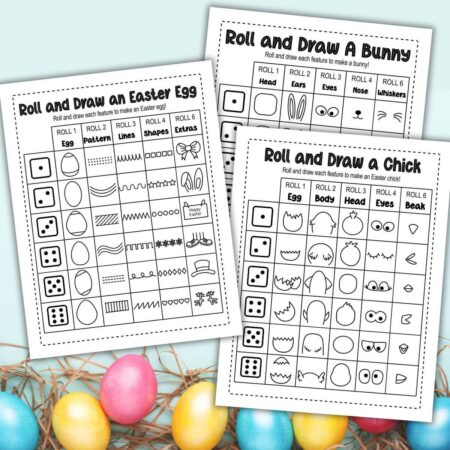 free printable roll and draw dice games for Easter