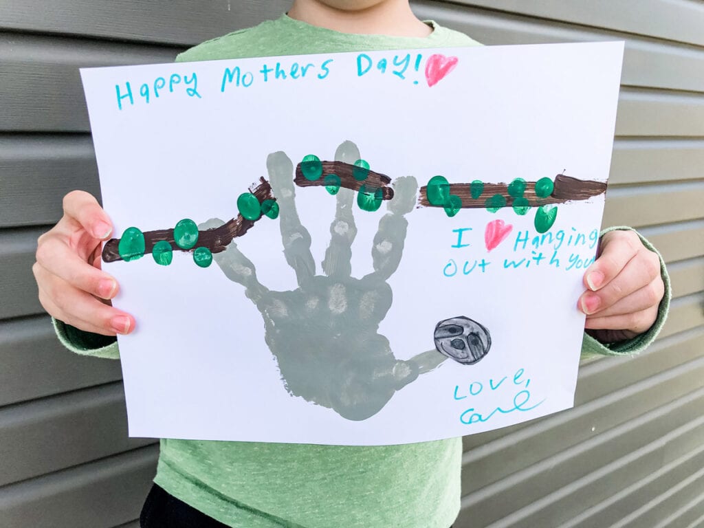 handprint mother's day card with a sloth