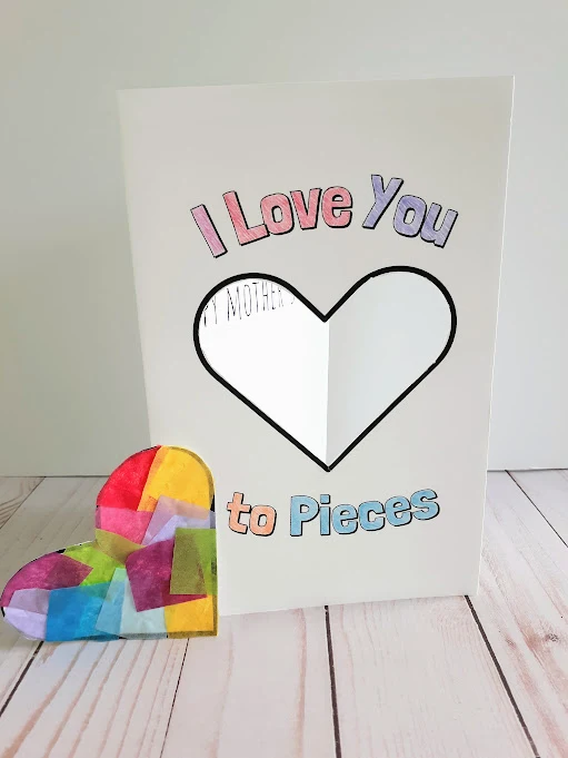 tissue paper heart mother's day card craft