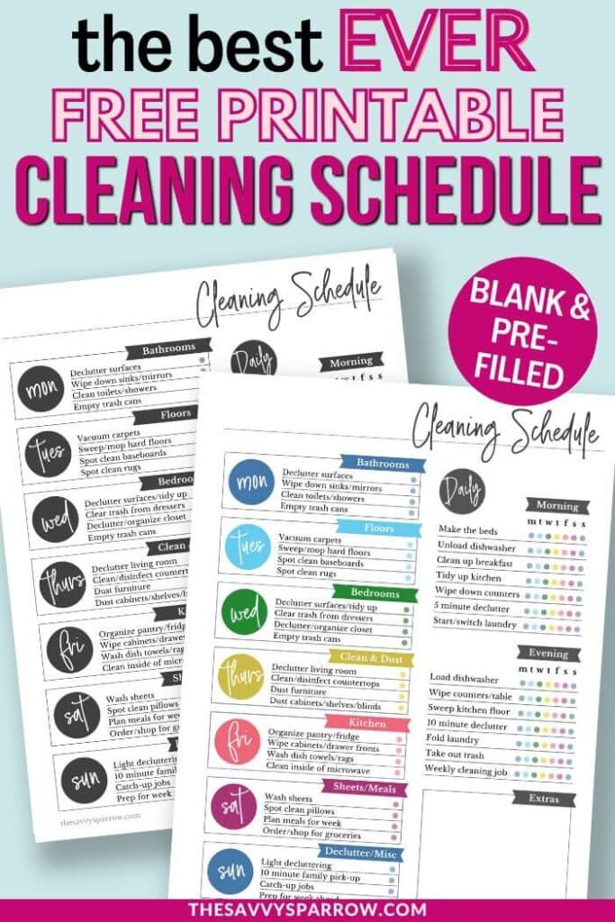 free printable cleaning schedule for working moms