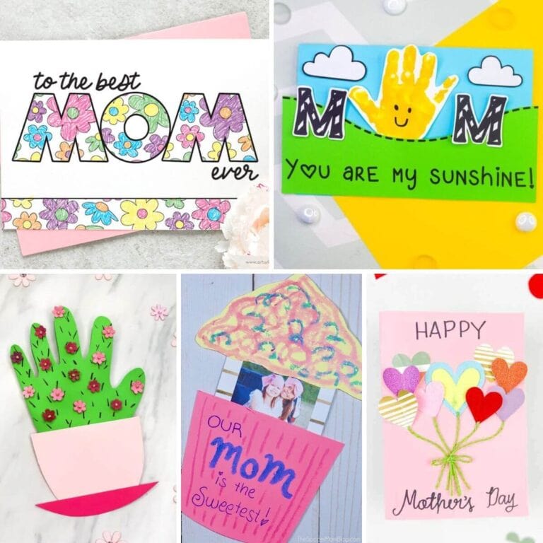 collage of handmade mother's day cards for kids to make