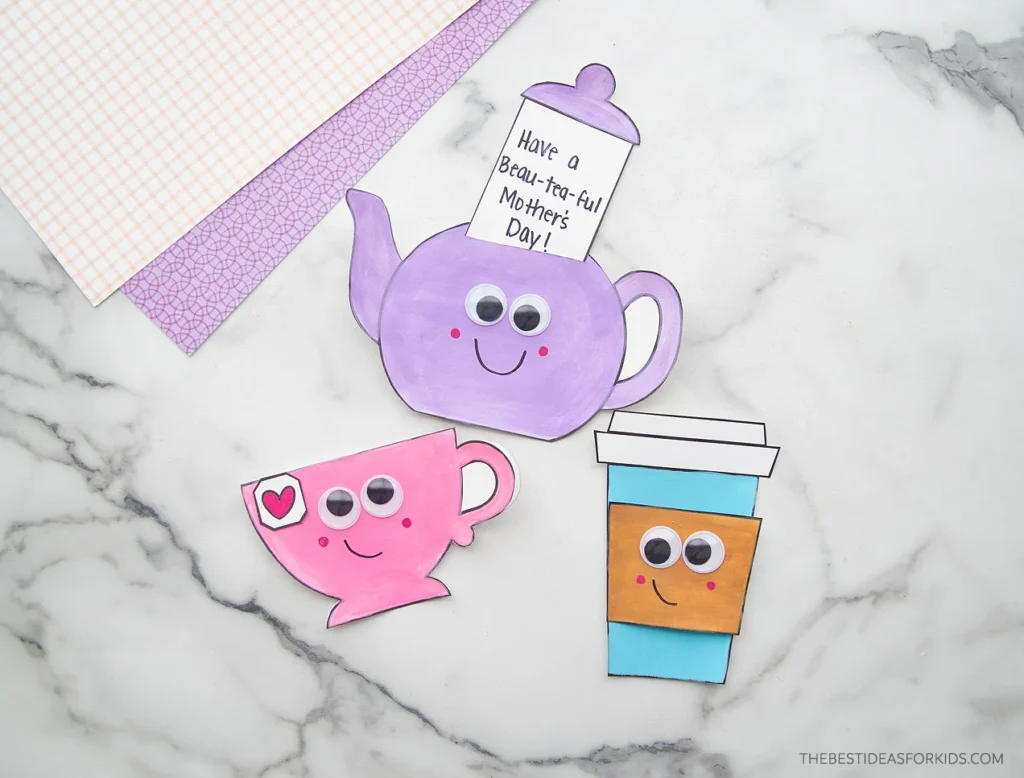 teapot and coffee cup mother's day card crafts
