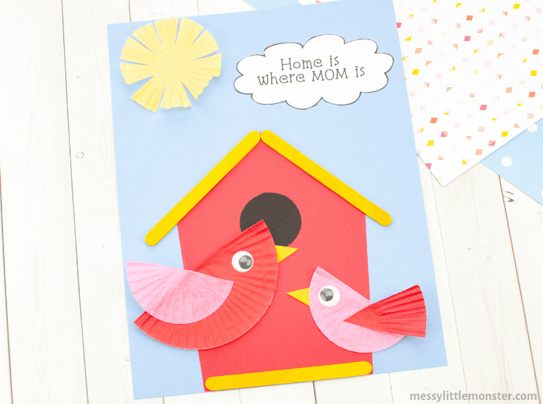 homemade mother's day card with two birds