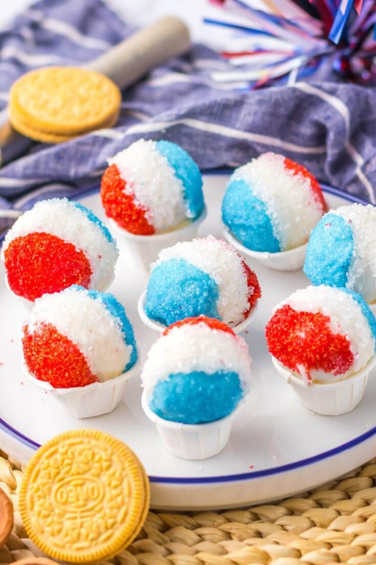4th of July Oreo balls that look like snow cones