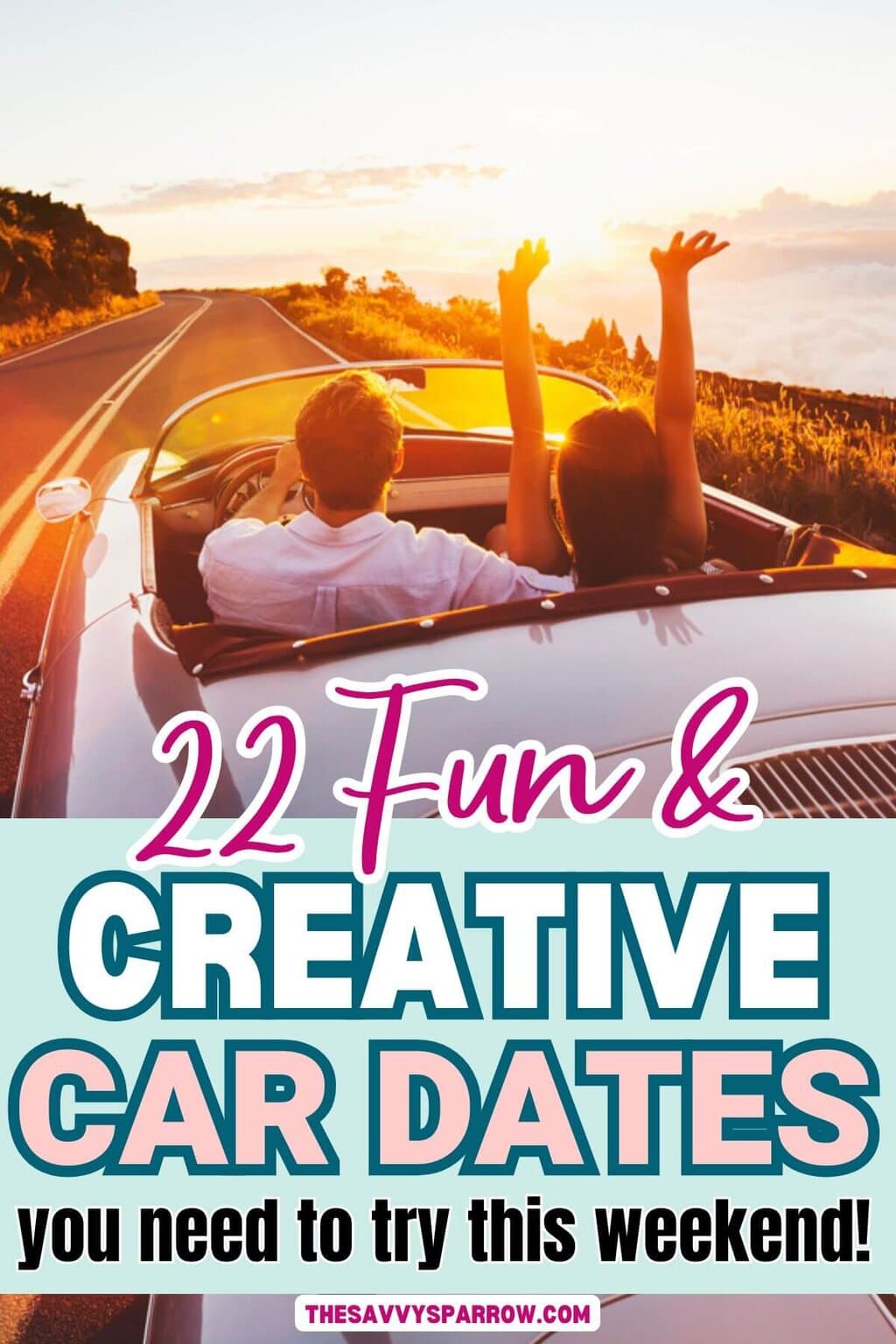 couple having fun driving a convertible car on a date