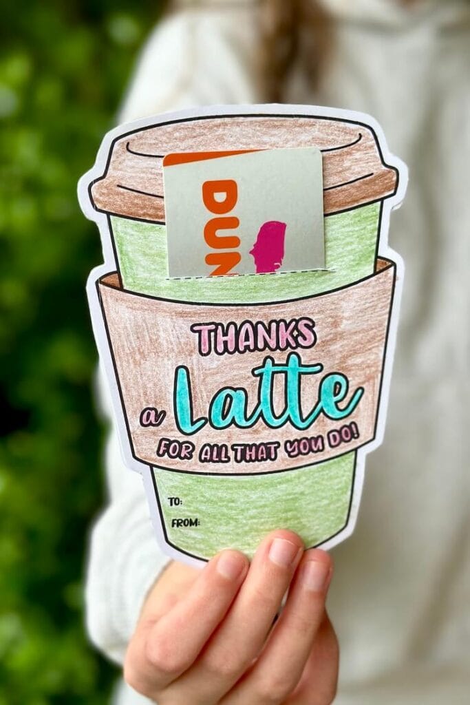 thanks a latte gift card holder with a coffee gift card