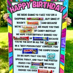 birthday candy poster with candy bars