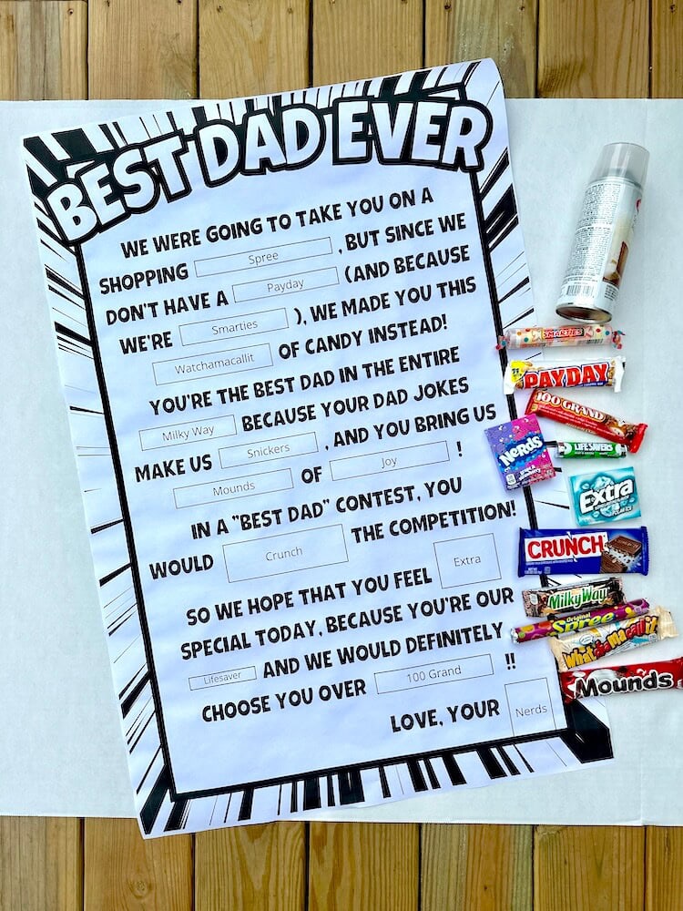 candy bars and a printable best dad ever candy sign