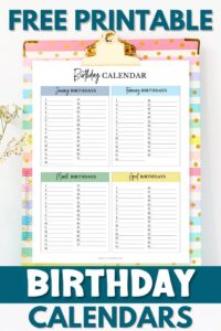 Free Printable Perpetual Birthday Calendar Templates