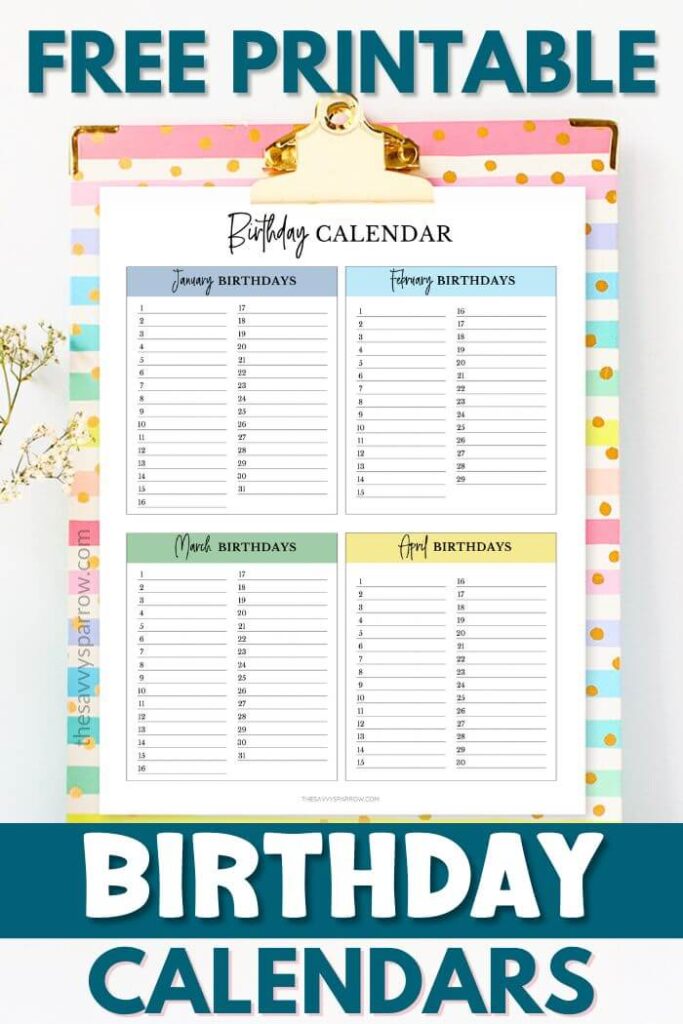 free printable birthday calendar template